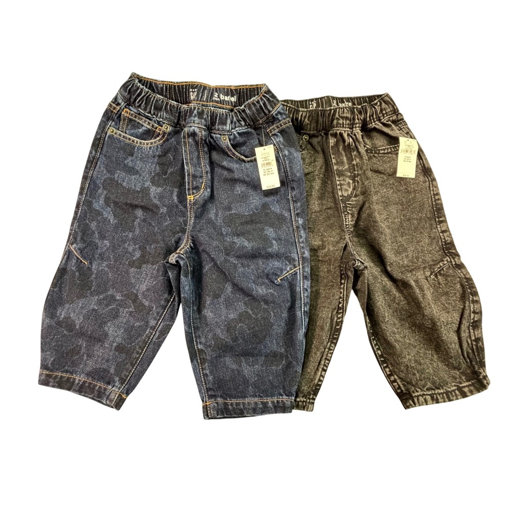 GAP Barrel Jeans‎ Kids 2 Years Blue Camo Black Acid Wash 2-Pack Adjustable Waist